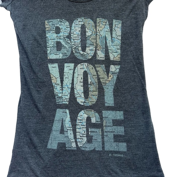 SOLD Women’s Tee Shirt Graphic Bon voyage St Thomas Size Vacation Coastal Travel - Picture 2 of 4